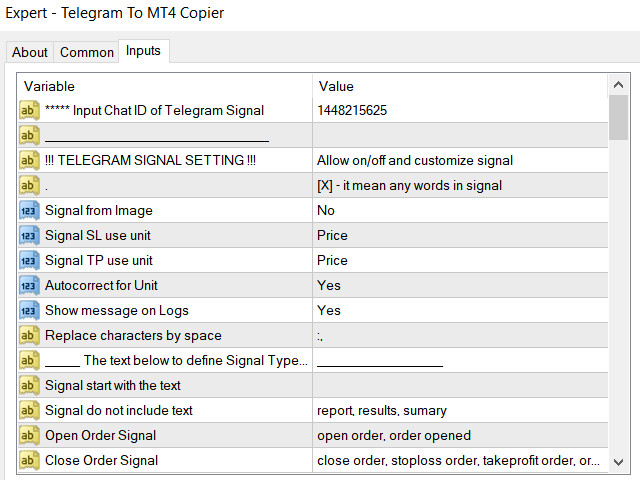 Telegram to MT4 Copier Screenshots