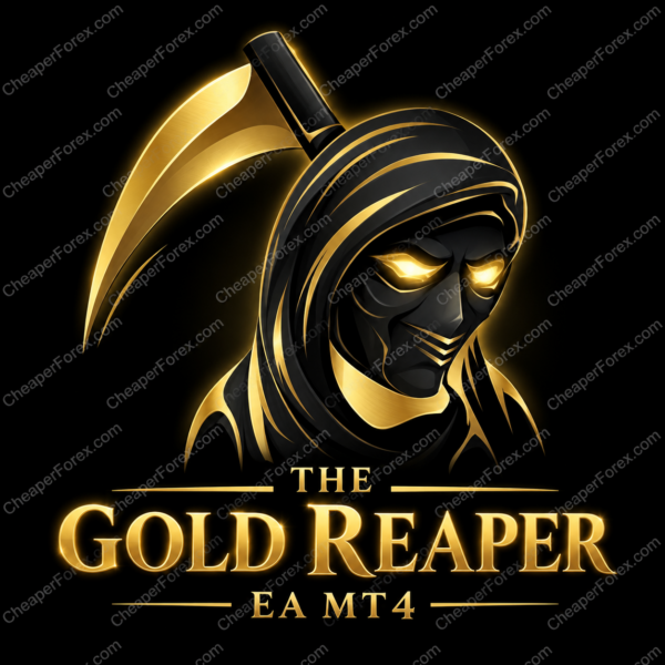 The Gold Reaper EA MT4 black and gold reaper cover with CheaperForex.com watermarks