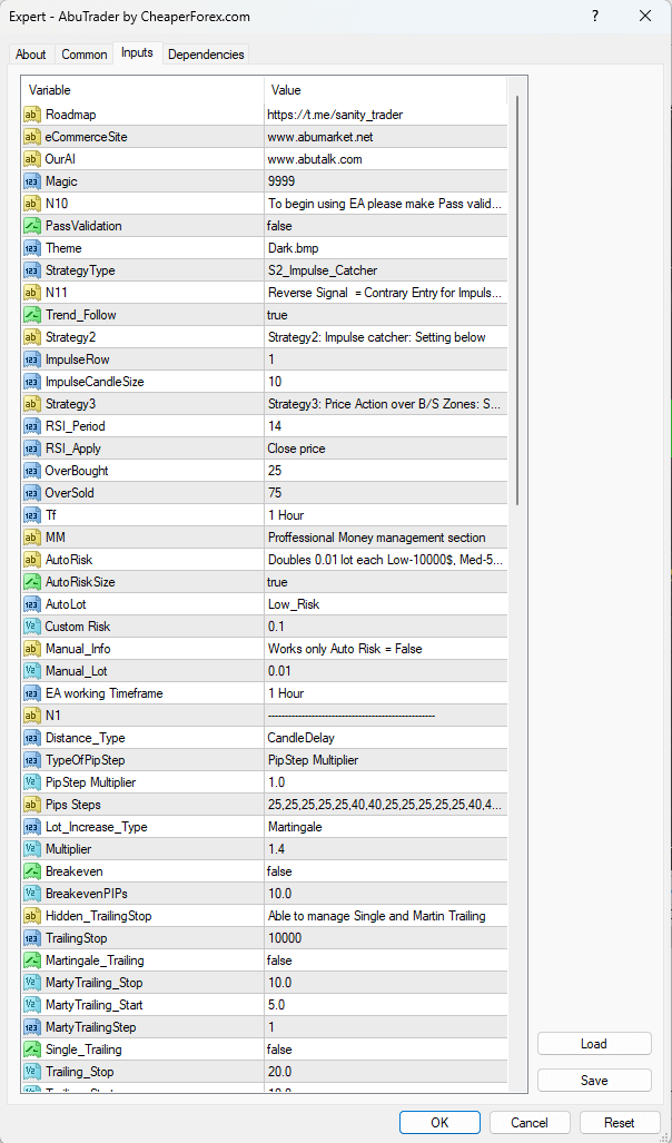 AbuTrader EA Inputs for MT4