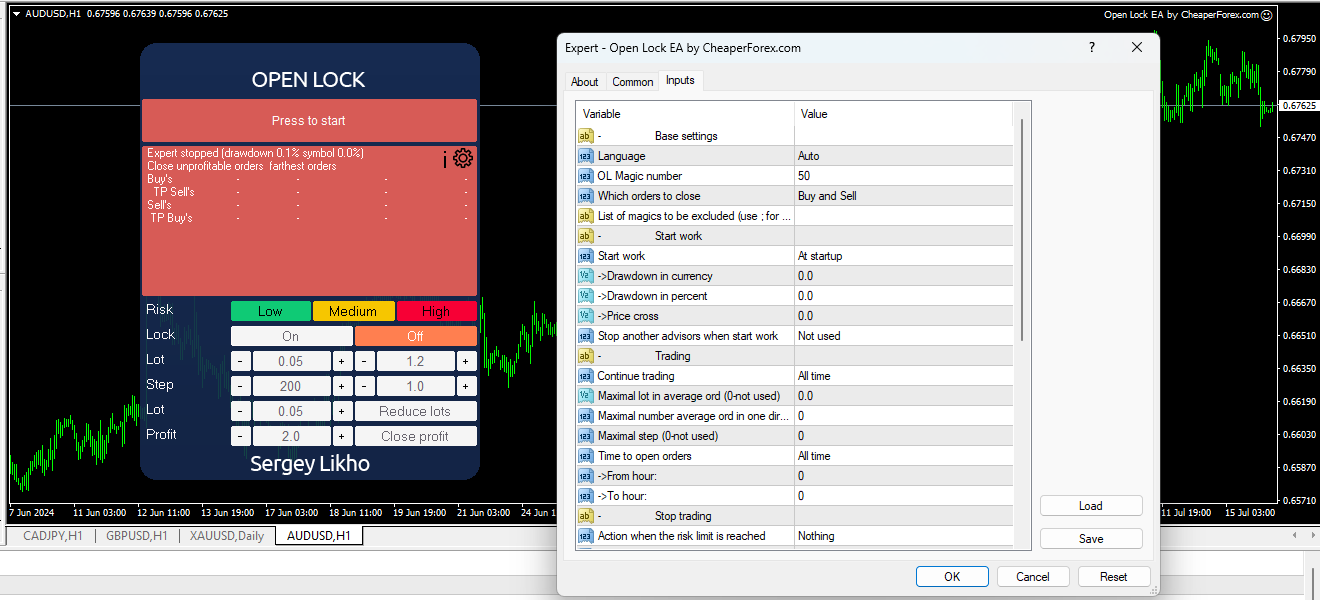 Open Lock EA on the Chart with Inputs Visible