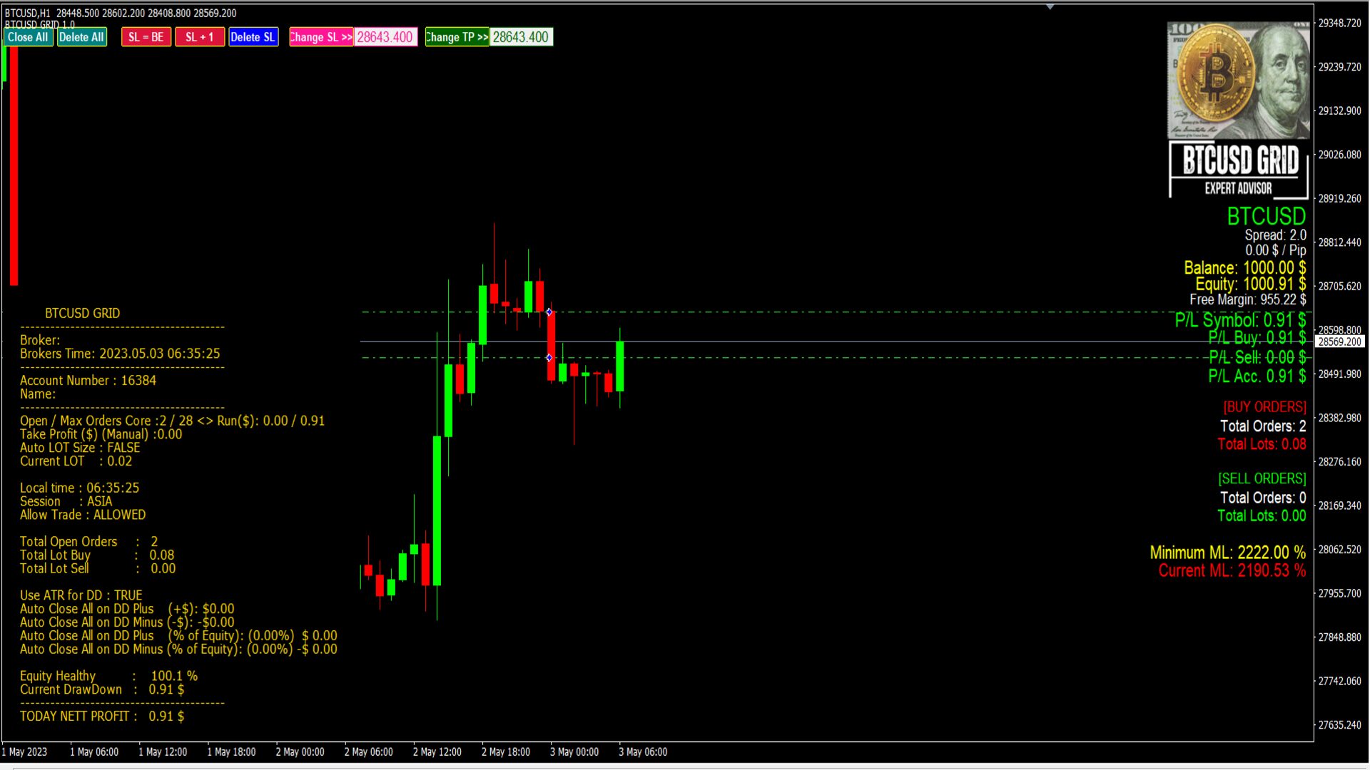 BTCUSD GRID EA on the Chart