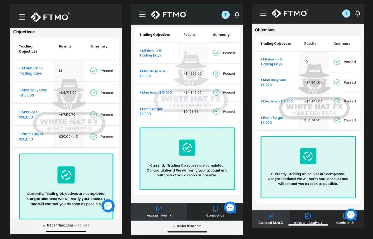 White Hat FX EA MT5 Customer FTMO Passes