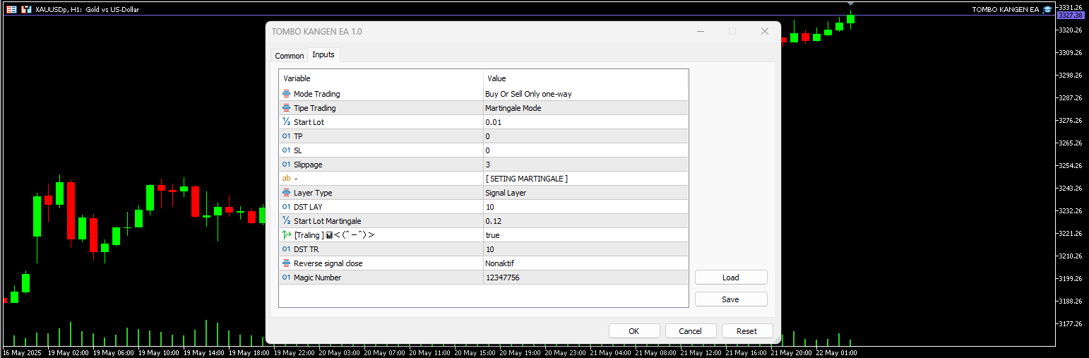 Tombo Kangen EA MT5 On the Chart with Inputs Visible Tombo Kangen EA MT5 On the Chart with Inputs Visible