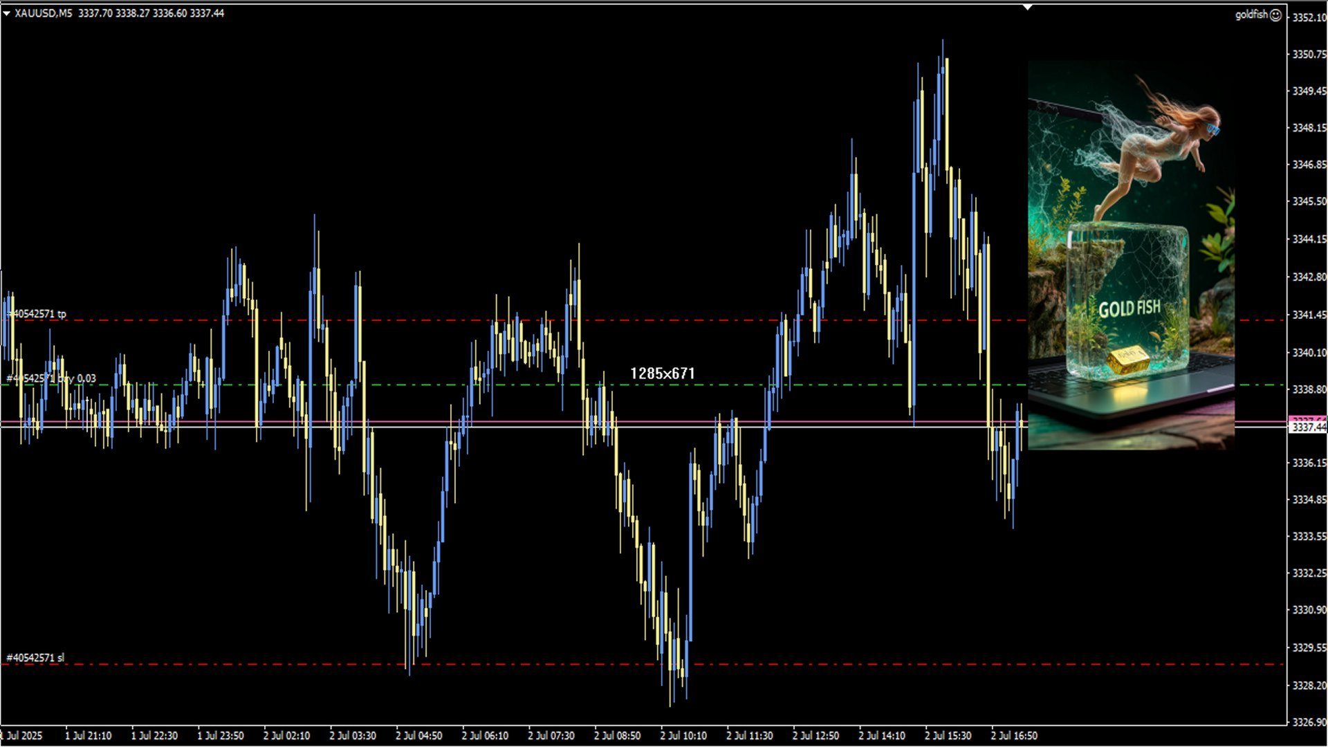 Gold Fish Scalp EA On the Chart with Active Trades Gold Fish Scalp EA On the Chart with Active Trades