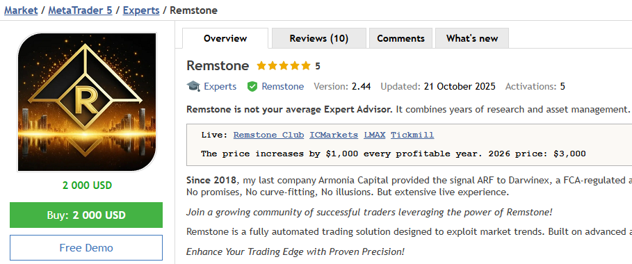 Remstone EA Product on MQL5 Remstone EA Product on MQL5
