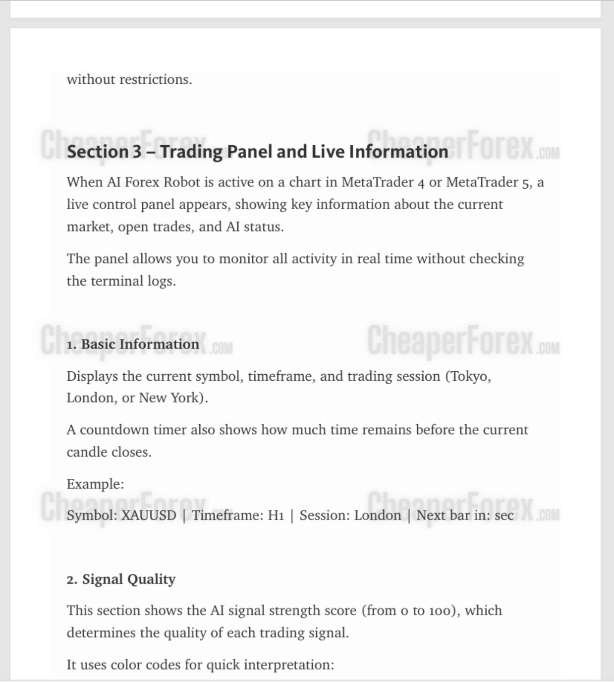 AI Forex Robot User Manual Continued