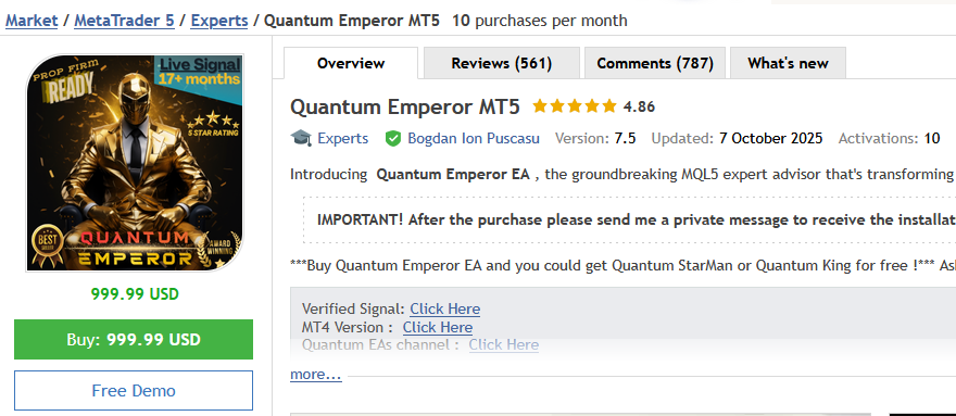 Quantum Emperor EA How It Appears on MQL5