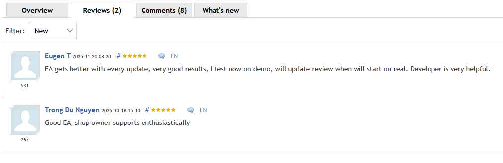 ThraeX EA — Verified customer reviews on MQL5