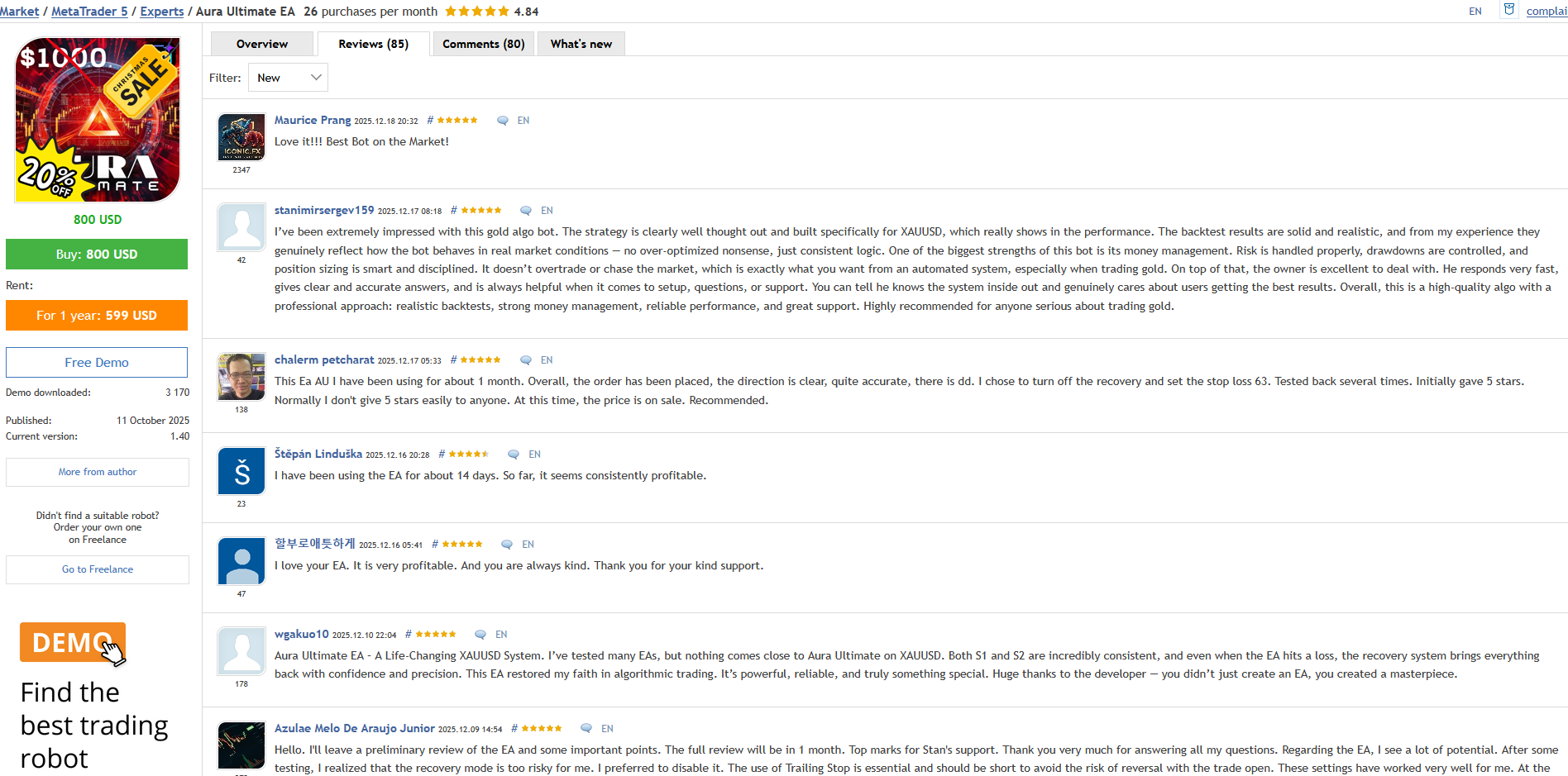 Aura Ultimate Some of the Reviews from MQL5 Aura Ultimate Some of the Reviews from MQL5