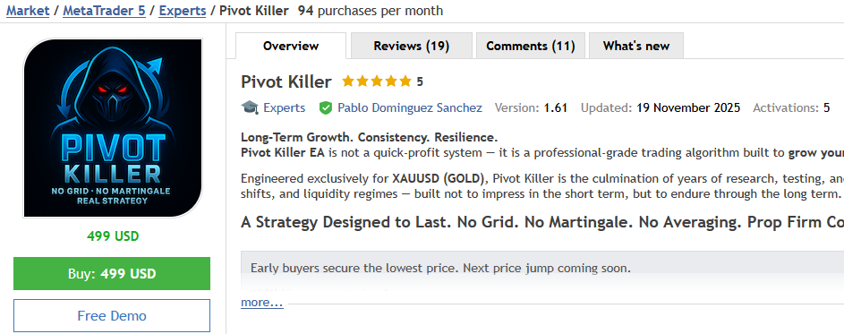 Pivot Killer EA For Sale on MQL5 Pivot Killer EA For Sale on MQL5
