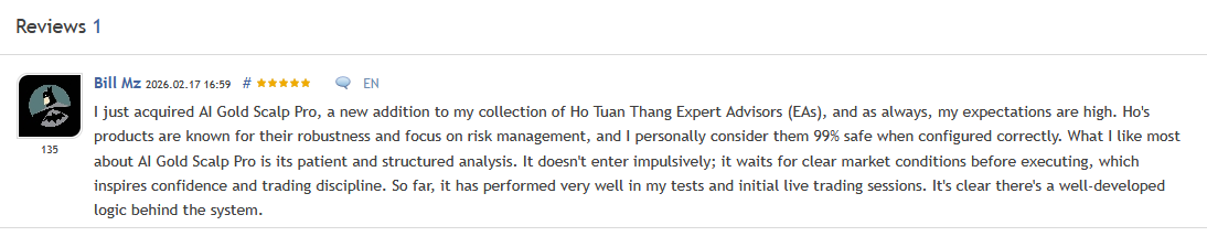 AI Gold Scalp Pro EA — Verified 5-star review from an existing Ho Tuan Thang EA collector AI Gold Scalp Pro EA — Verified 5-star review from an existing Ho Tuan Thang EA collector