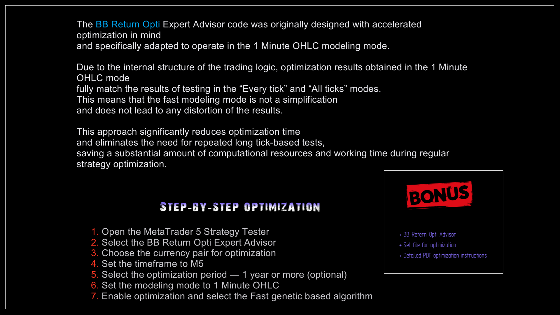 BB Return MT4 — BB Return Opti bonus EA for multi-pair optimization