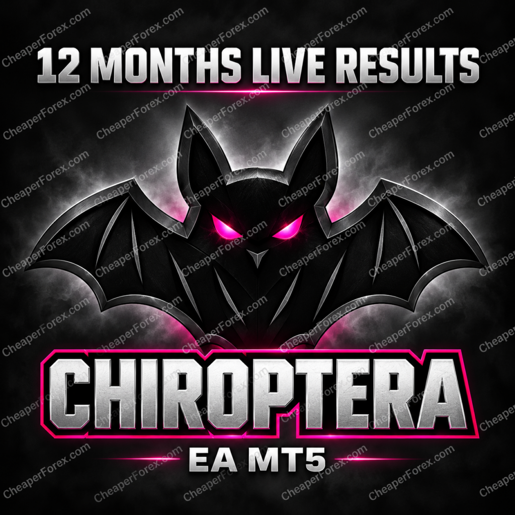 Chiroptera EA MT5 product artwork with the developer's 12 months live results message