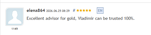 Cortex Aurex EA early MQL5 customer review showing 5-star rating from elena864 in June 2026 describing Cortex Aurex as an excellent advisor for gold trading