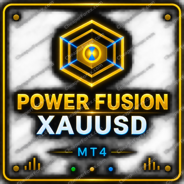 Power Fusion XAUUSD EA MT4 promotional artwork with CheaperForex.com watermarks