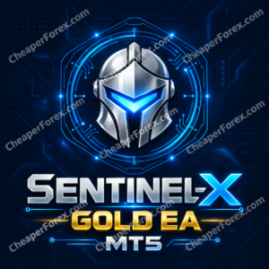 Sentinel X Gold EA MT5 cover with repeated CheaperForex.com watermarks