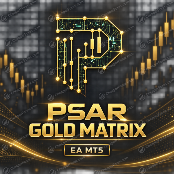 PSAR Gold Matrix EA MT5 promotional artwork with CheaperForex.com watermarks