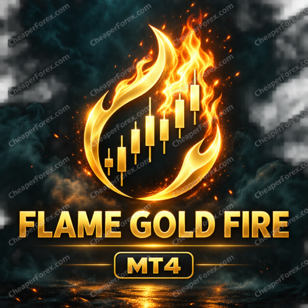 Flame Gold Fire EA MT4 promotional artwork with CheaperForex.com watermarks
