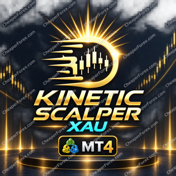 Kinetic Scalper XAU EA MT4 promotional artwork with CheaperForex.com watermarks