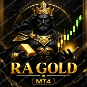 RA Gold EA MT4 promotional artwork with CheaperForex.com watermarks