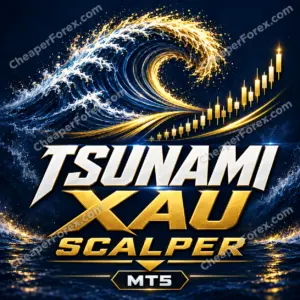 Tsunami Xau Scalper EA MT5 promotional artwork with CheaperForex.com watermarks