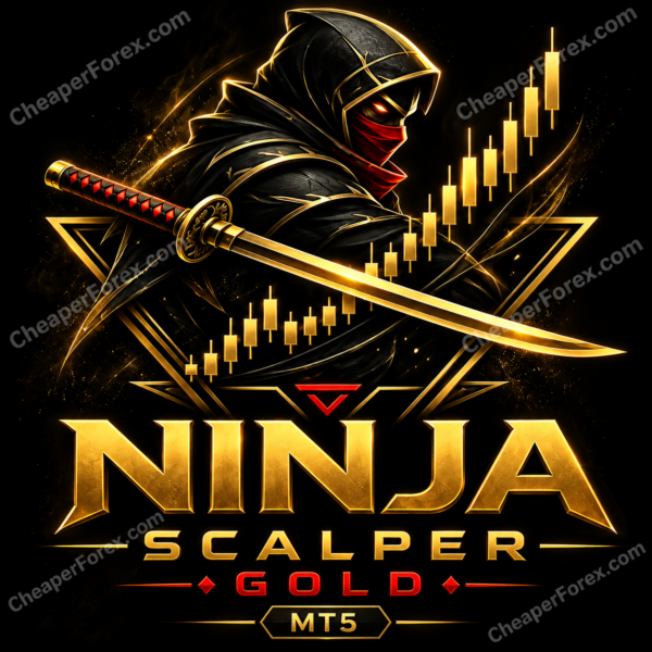 Ninja Scalper Gold EA MT5 promotional artwork with CheaperForex.com watermarks