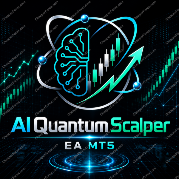 AI Quantum Scalper EA MT5 — cyan brain and market chart artwork