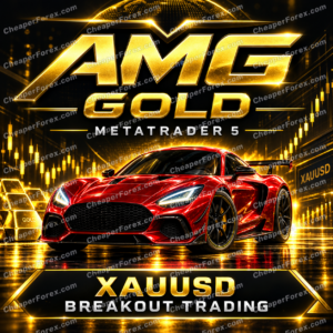 AMG Gold MT5 gold wordmark and red sports car with CheaperForex.com watermarks