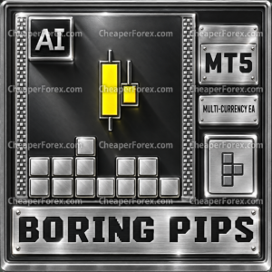 Boring Pips MT5 metallic game-console artwork with CheaperForex.com watermarks