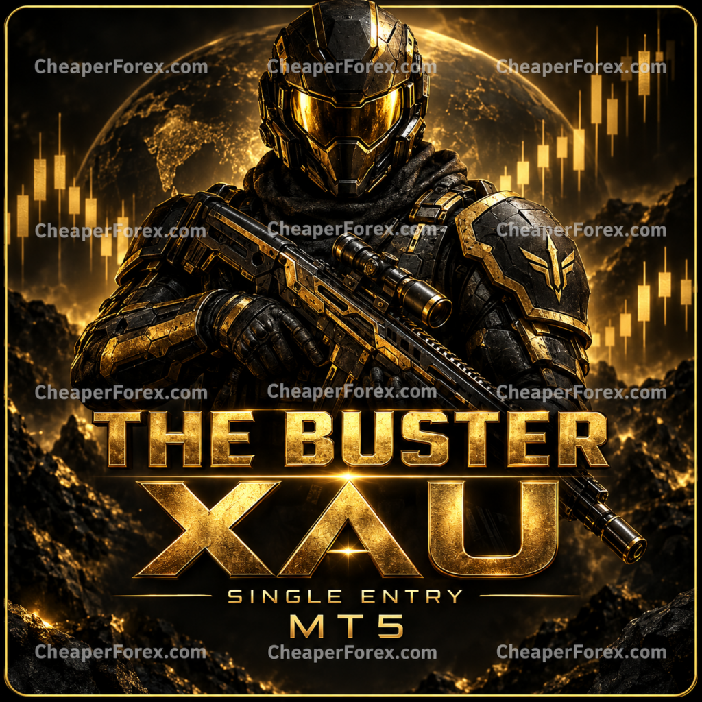 The Buster XAU Single Entry MT5 promotional cover with CheaperForex watermarks