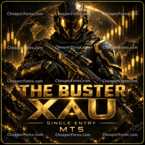 The Buster XAU Single Entry MT5 gold armored figure and CheaperForex watermarks