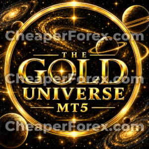 The Gold Universe MT5 promotional artwork with CheaperForex.com watermarks.