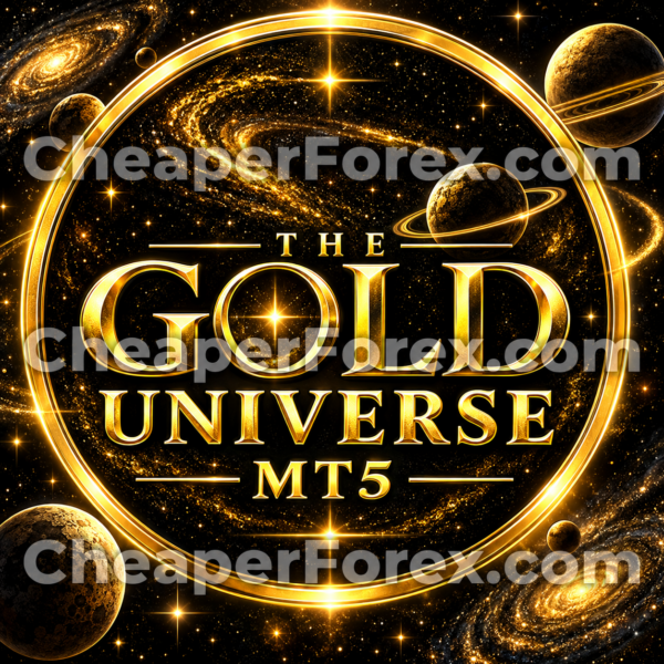 The Gold Universe MT5 promotional artwork with CheaperForex.com watermarks.