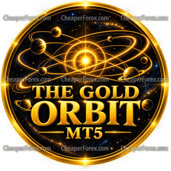 The Gold Orbit MT5 promotional artwork with CheaperForex.com watermarks.