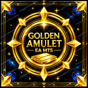 Golden Amulet EA MT5 promotional cover with repeated CheaperForex.com watermarks