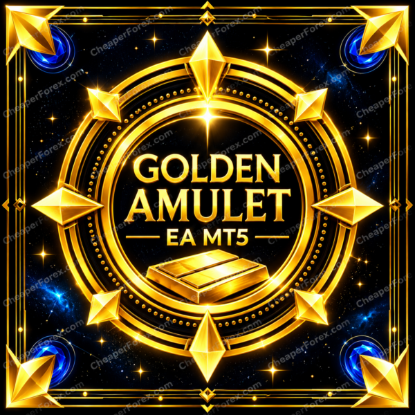 Golden Amulet EA MT5 promotional cover with repeated CheaperForex.com watermarks