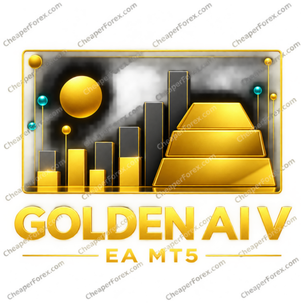 Golden AI V EA MT5 promotional cover with repeated CheaperForex.com watermarks