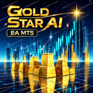 Gold Star AI EA MT5 promotional cover with repeated CheaperForex.com watermarks
