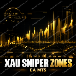 Xau Sniper Zones EA MT5 promotional cover with repeated CheaperForex.com watermarks