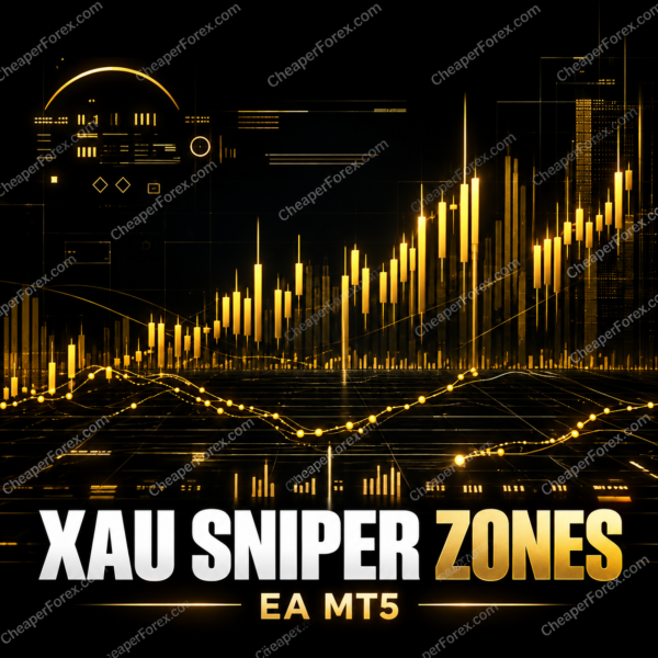 Xau Sniper Zones EA MT5 promotional cover with repeated CheaperForex.com watermarks