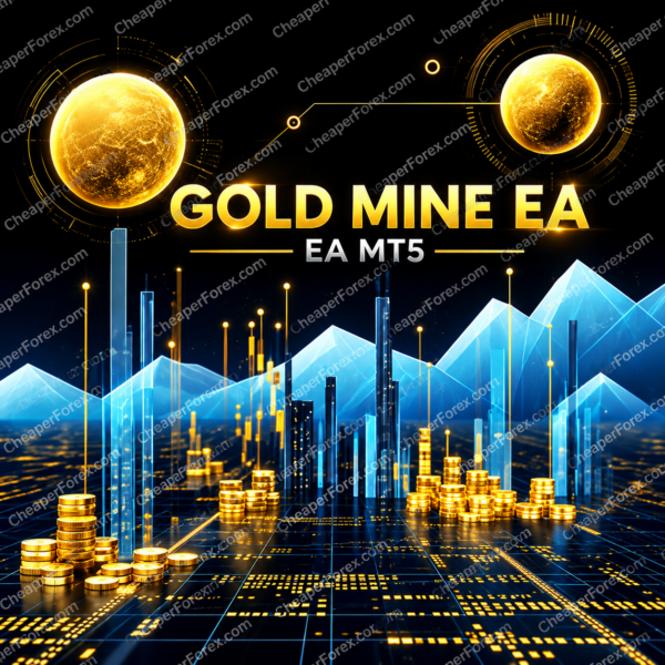 Gold Mine EA MT5 promotional cover with repeated CheaperForex.com watermarks