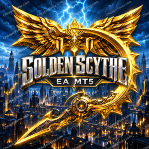 Golden Scythe EA MT5 promotional cover with repeated CheaperForex.com watermarks