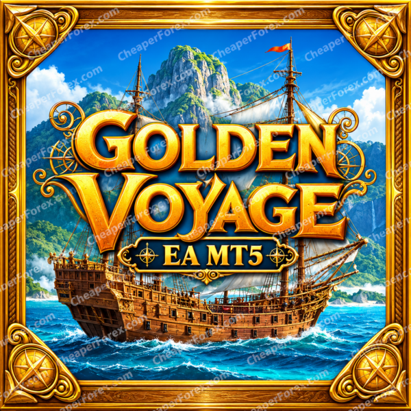 Golden Voyage EA MT5 promotional cover with repeated CheaperForex.com watermarks