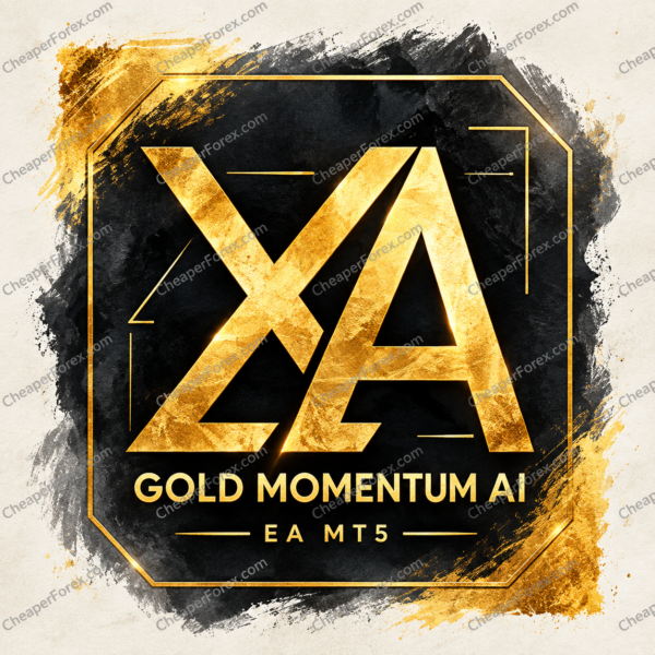 Gold Momentum AI EA MT5 promotional cover with repeated CheaperForex.com watermarks