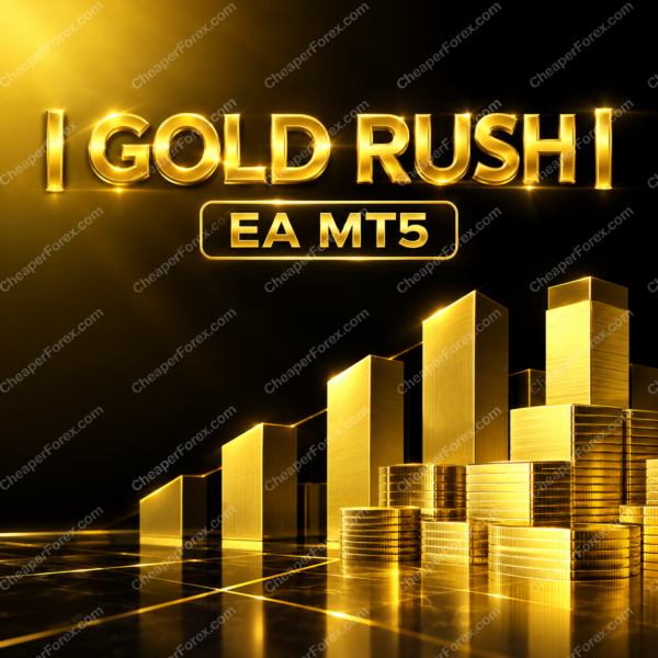 I Gold Rush I EA MT5 promotional cover with repeated CheaperForex.com watermarks