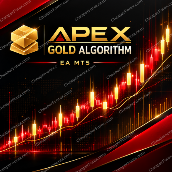 Apex Gold Algorithm EA MT5 promotional cover with repeated CheaperForex.com watermarks
