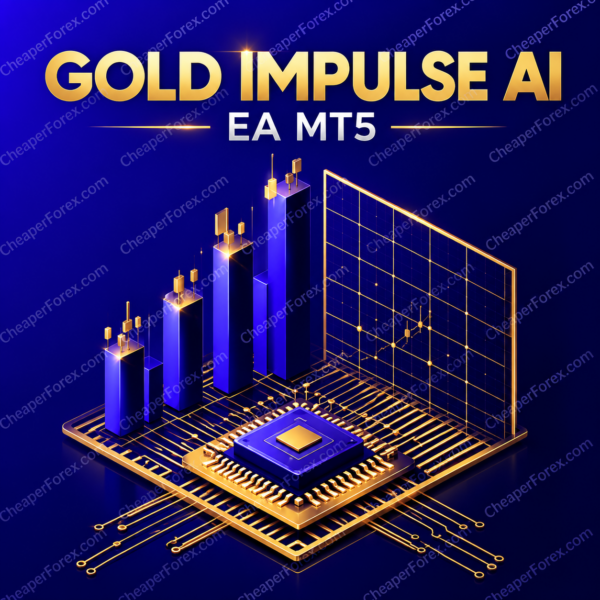 Gold Impulse AI EA MT5 promotional cover with repeated CheaperForex.com watermarks