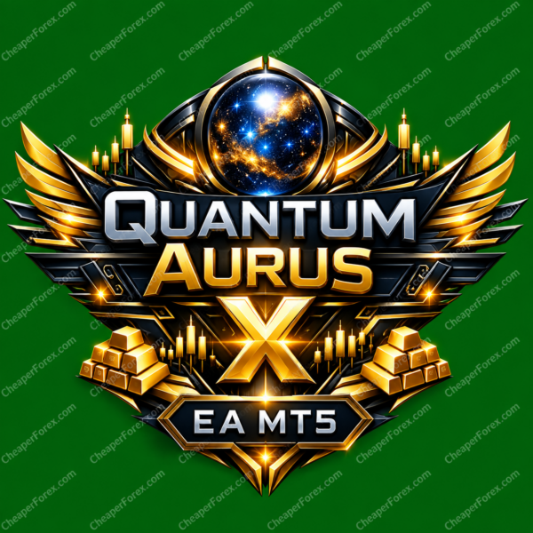 Quantum Aurus X EA MT5 promotional cover with repeated CheaperForex.com watermarks