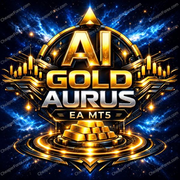 AI Gold Aurus EA MT5 promotional cover with repeated CheaperForex.com watermarks