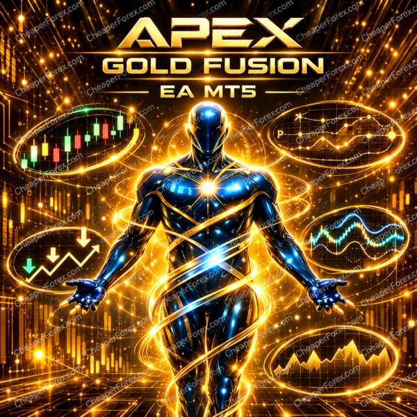 Apex Gold Fusion EA MT5 promotional cover with repeated CheaperForex.com watermarks